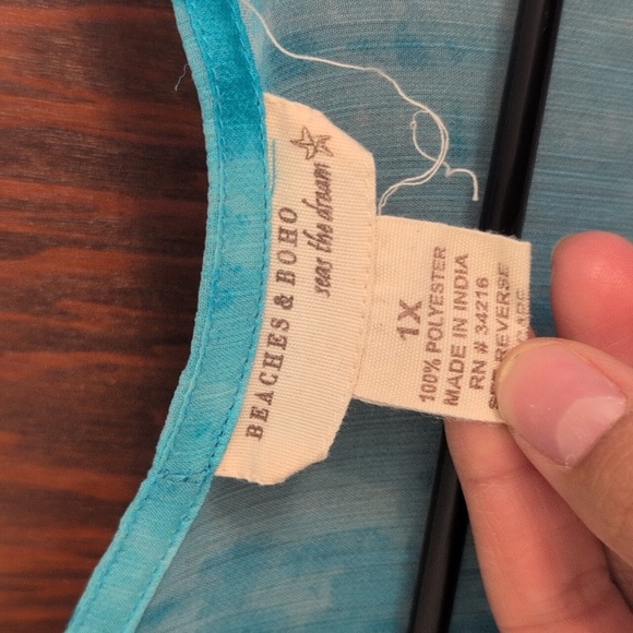 Beaches & Boho Turquoise Blue & White Swim Coverup Size 1X - Picture 2 of 6